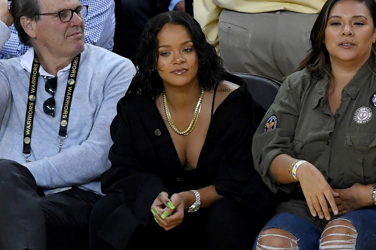 Rihanna attending an NBA game.