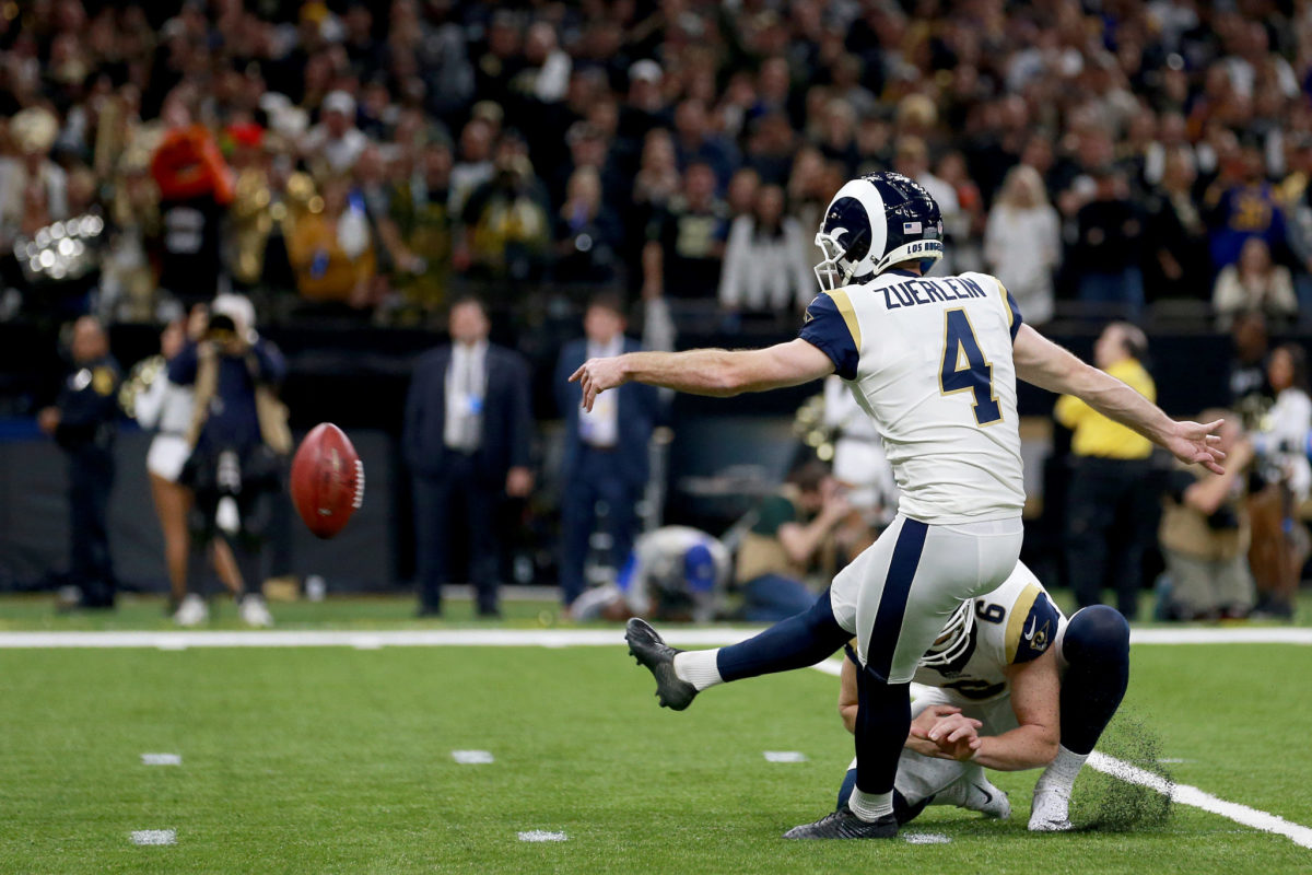 Greg Zuerlein makes a field goal against the Saints in the NFC title game.