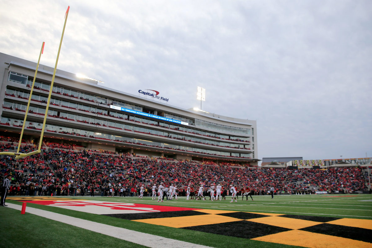 A general view of a game being played between Rutgers and Maryland.