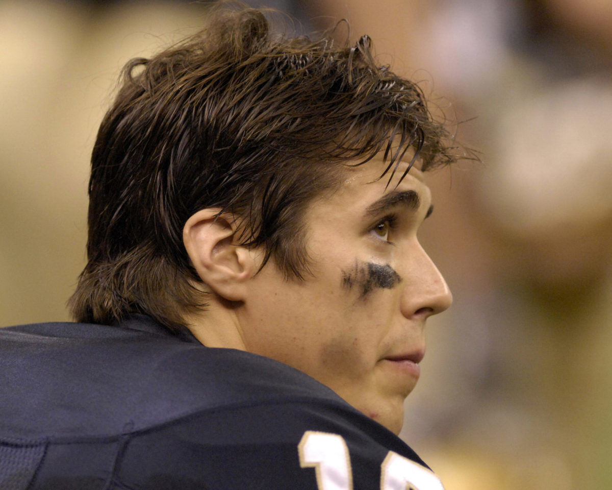 A closeup Notre Dame quarterback Brady Quinn.