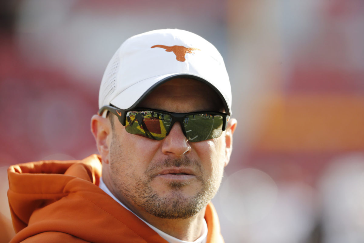 Tom Herman on the sideline during Texas' game against Iowa State