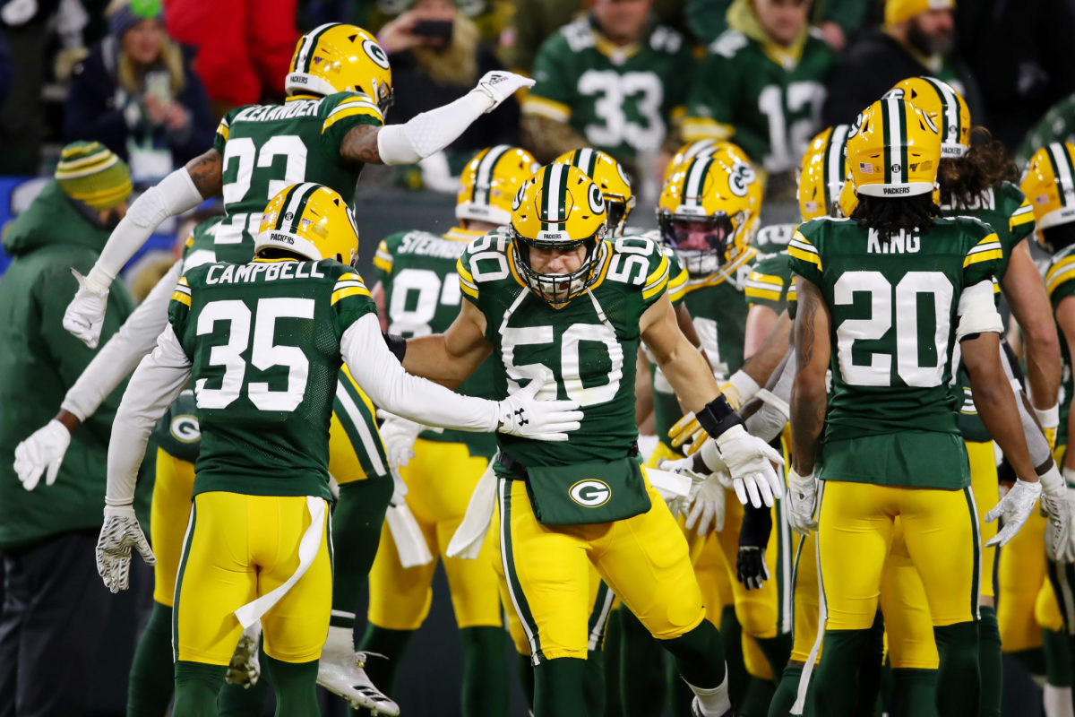 Green Bay Packers celebrate their first score against the Seahawks.