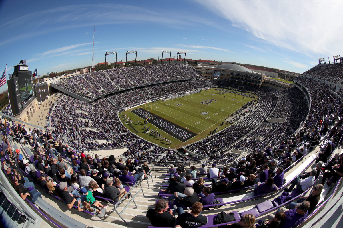 A general view of TCU's football stadium ahead of a Baylor game.
