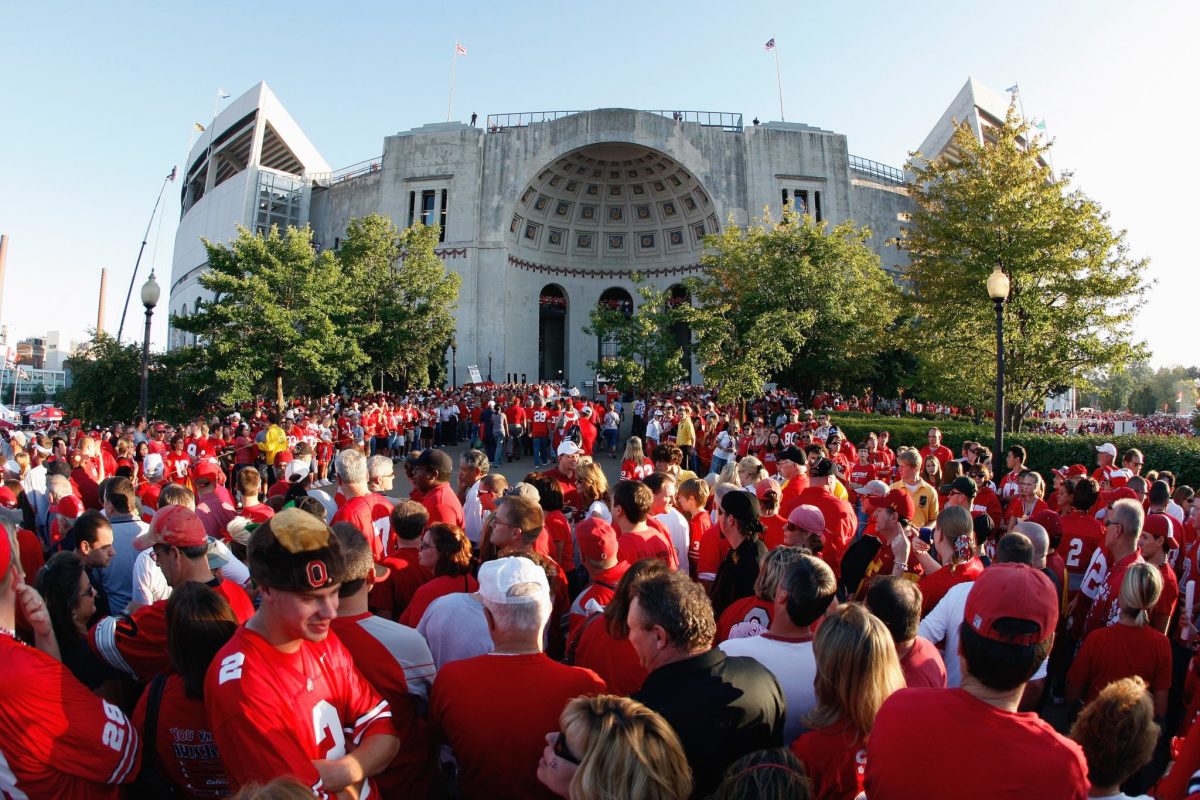 Ohio State fans waiting outside the team's football stadium.
