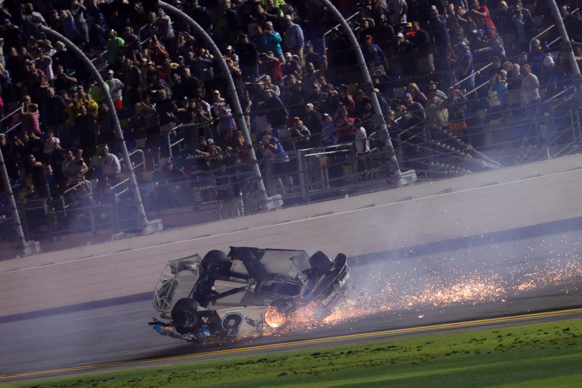 A picture of Ryan Newman's crash at the Daytona 500.