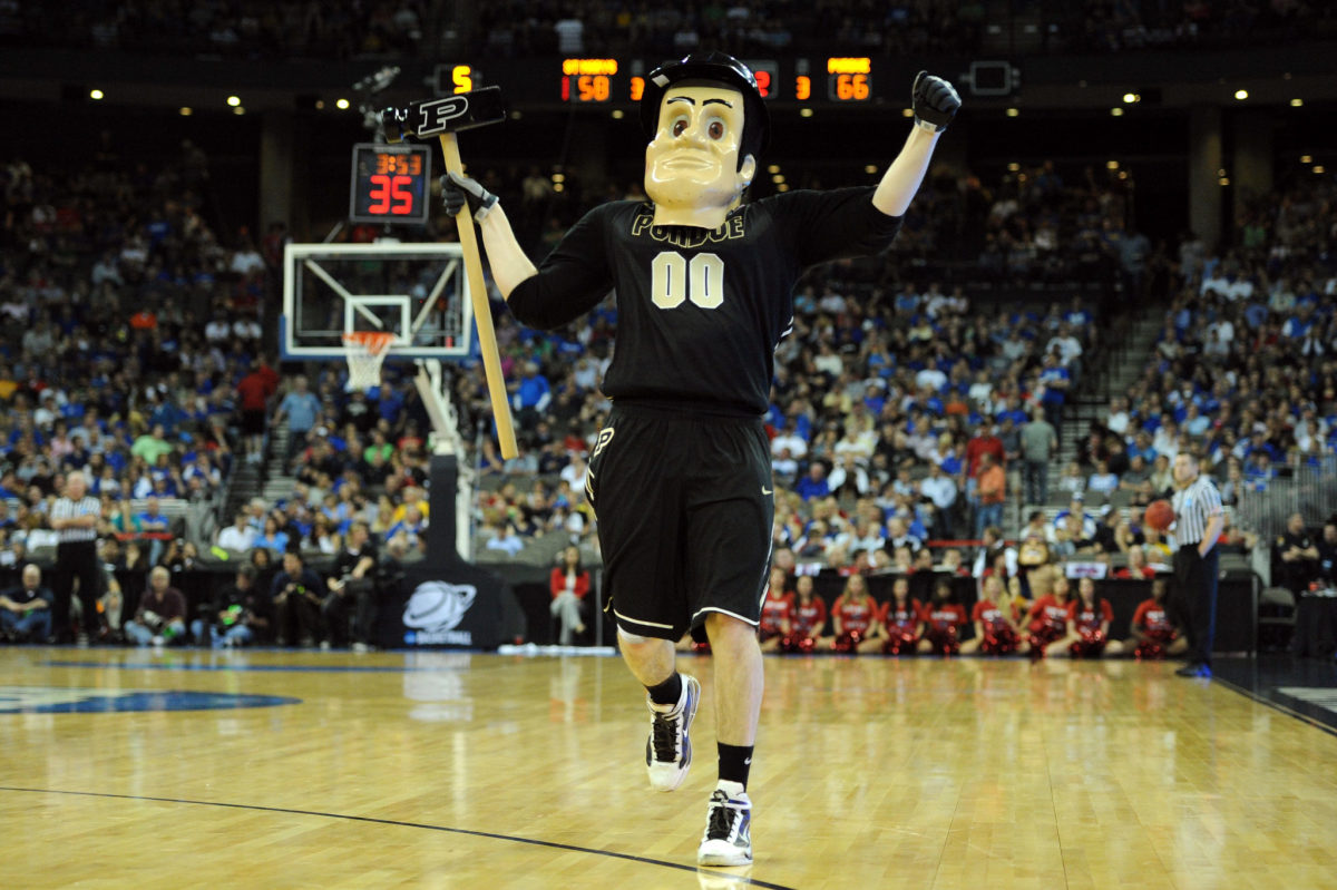 Purdue's mascot on the court.