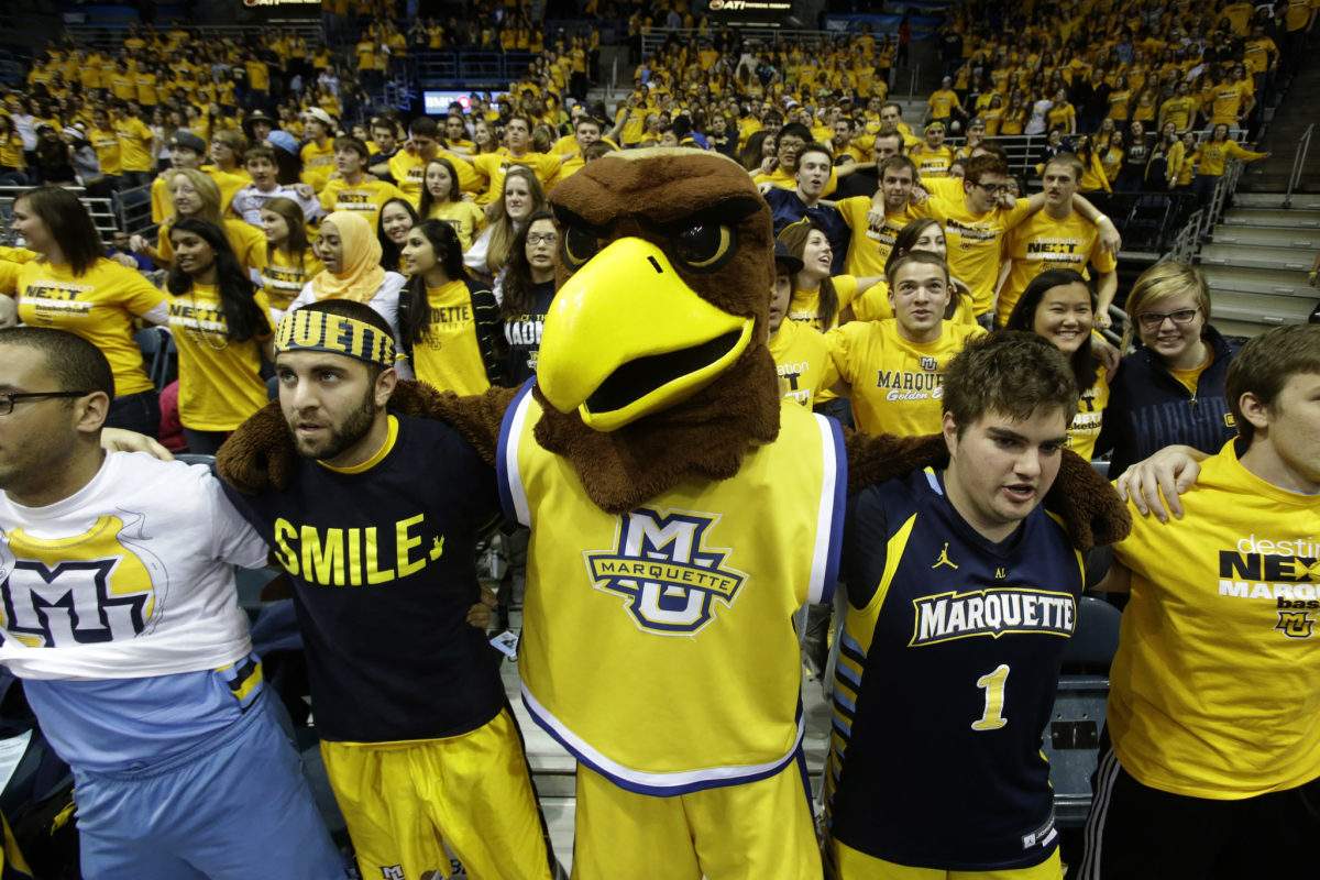 Marquette's mascot in the student section.