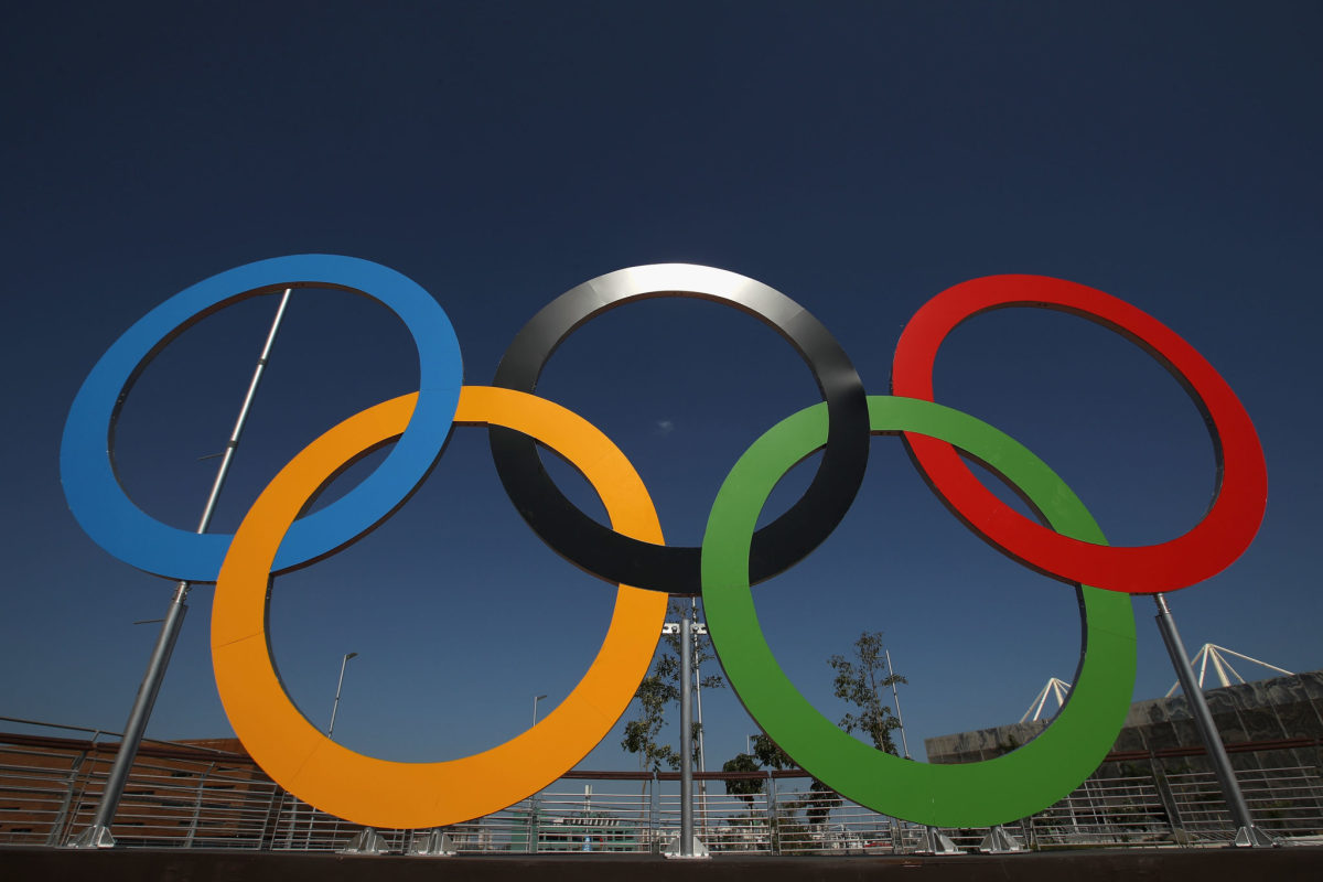 A general photo of the Olympic rings at the Rio Olympics