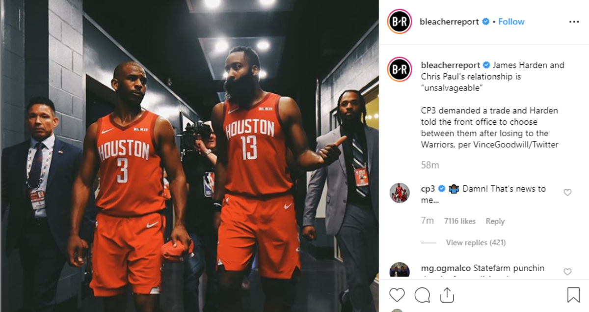 Chris Paul and James Harden argue after a loss.