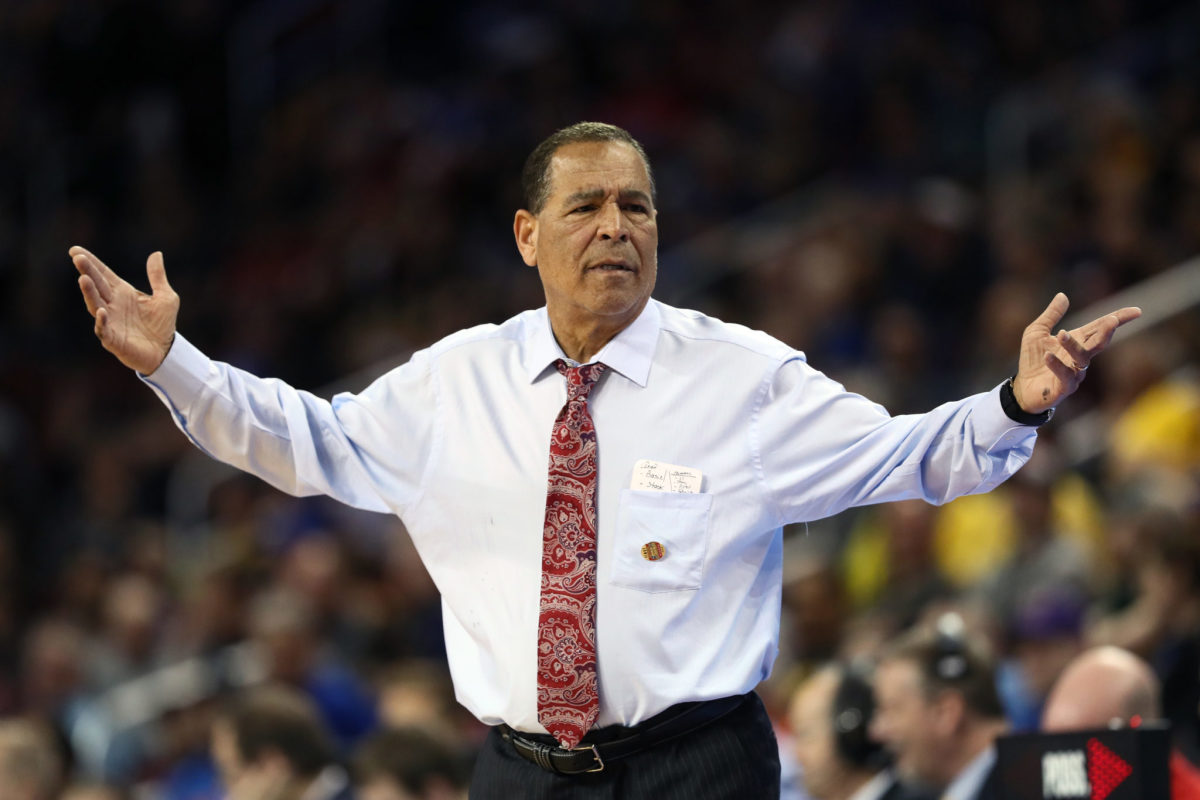 Head coach Kelvin Sampson of the Houston Cougars reacts against the San Diego State Aztecs during the second half of the first round of the 2018 NCAA Men's Basketball Tournament.