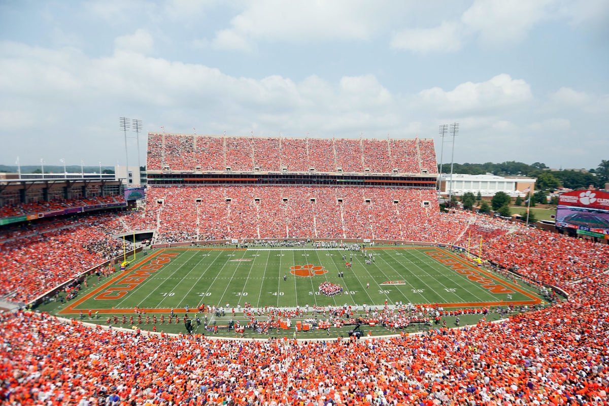 A general view of Clemson's football stadium during a game.