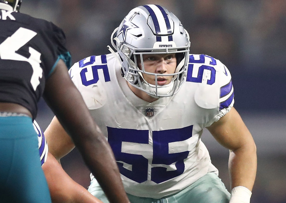 Dallas Cowboys linebacker Leighton Vander Esch (55) is seen after an NFL  football game against the New York Giants, Thursday, Nov. 24, 2022, in  Arlington, Texas. Dallas won 28-20. (AP Photo/Brandon Wade