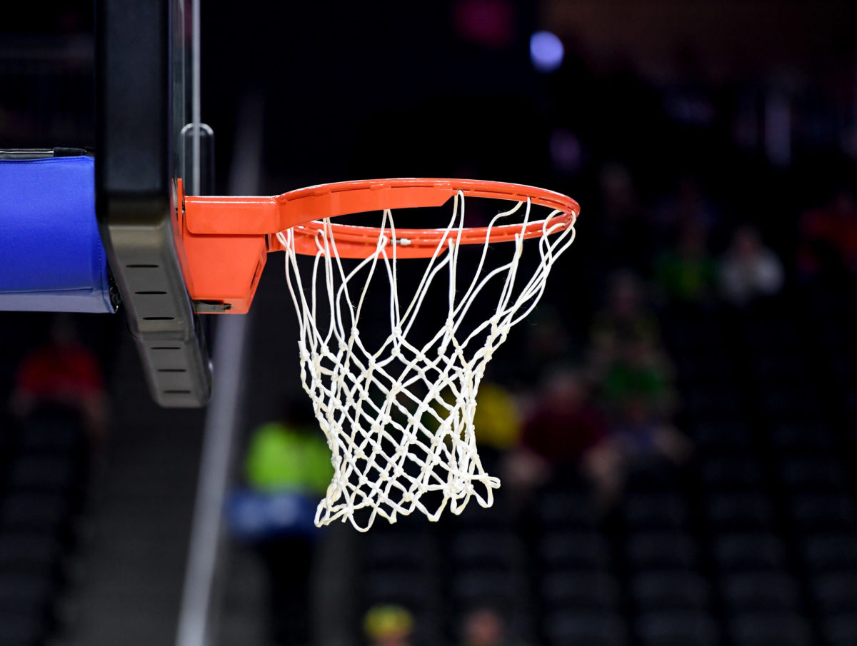 The basketball hoop during the Pac-12 Tournament.