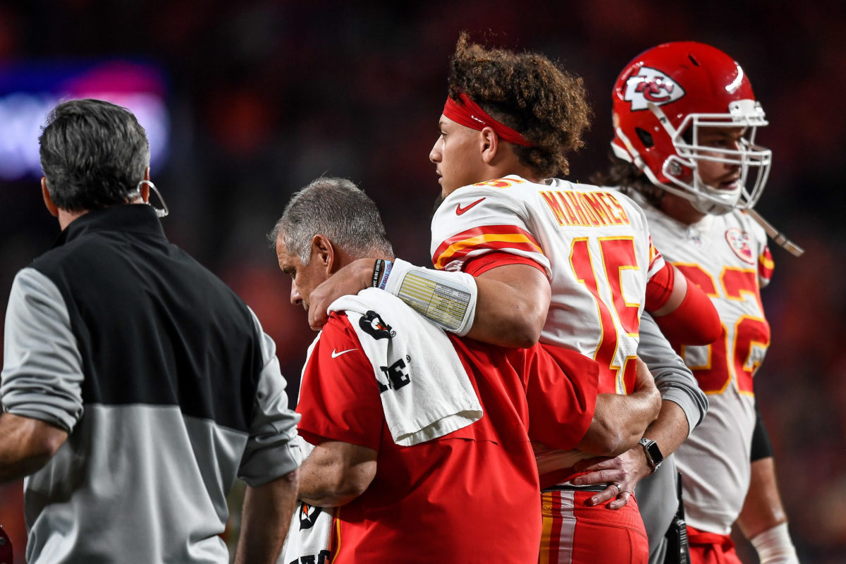 Patrick Mahomes helped off the field after an injury.