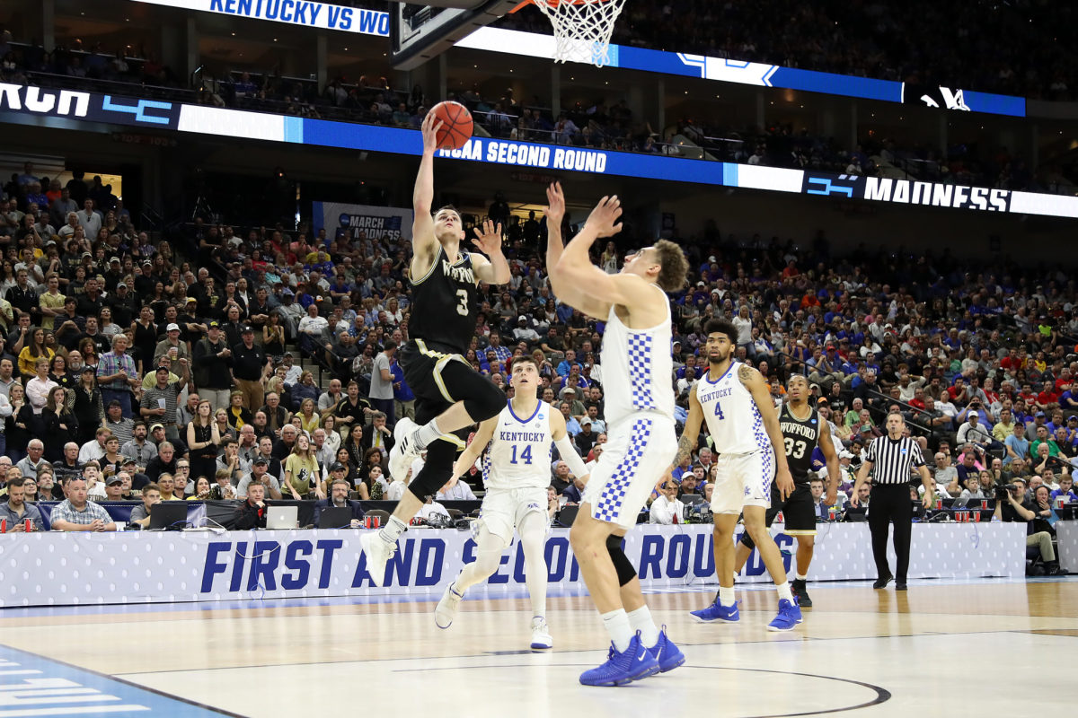 fletcher magee goes up for a layup against kentucky