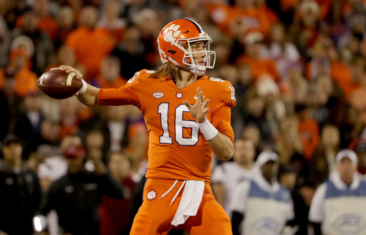Trevor Lawrence attempts a pass for the Clemson Tigers.