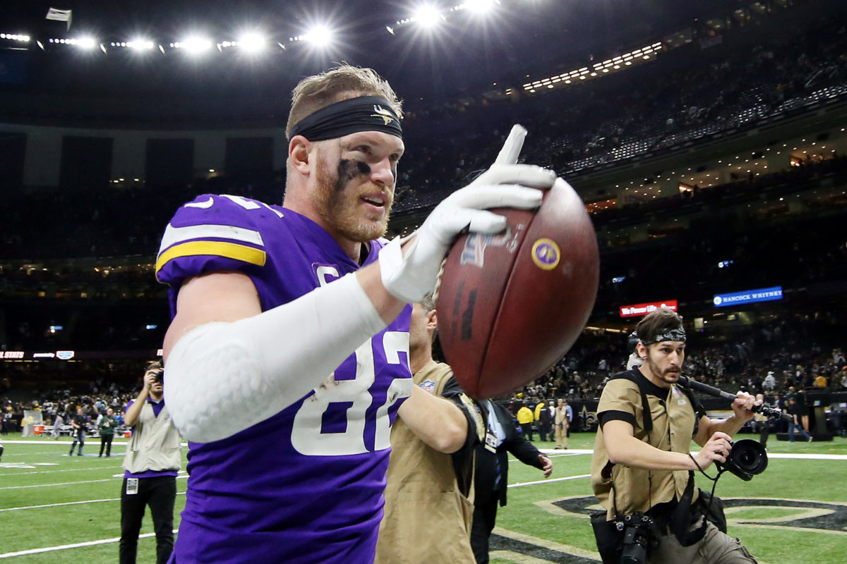Kyle Rudolph celebrates after game-winning touchdown.