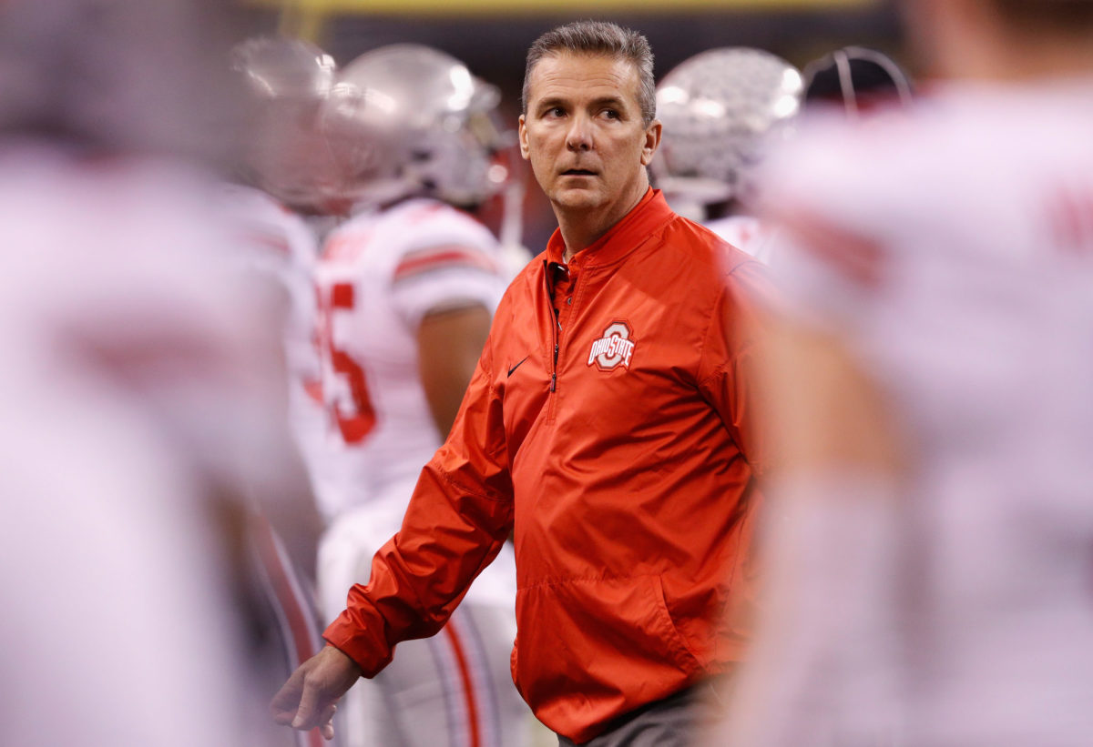 A closeup of Urban Meyer on Ohio State's sideline.