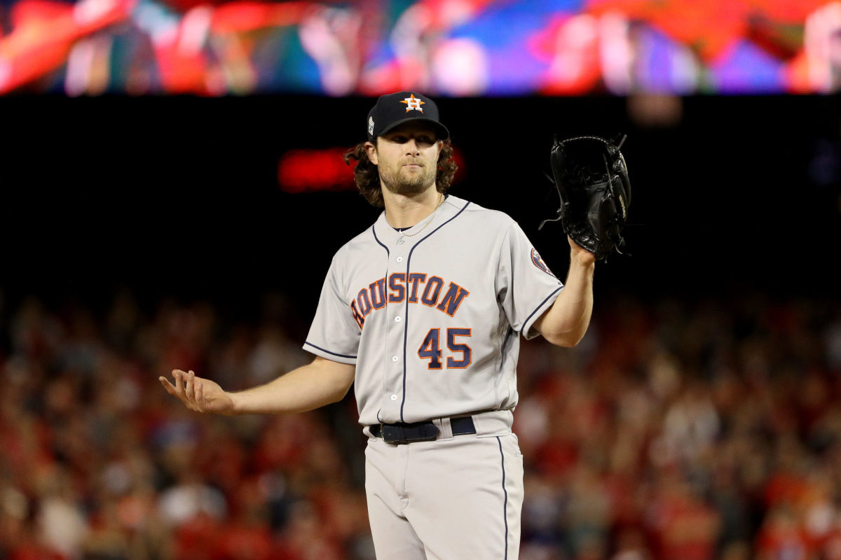 Houston Astros pitcher Gerrit Cole in Game 5 of the World Series.