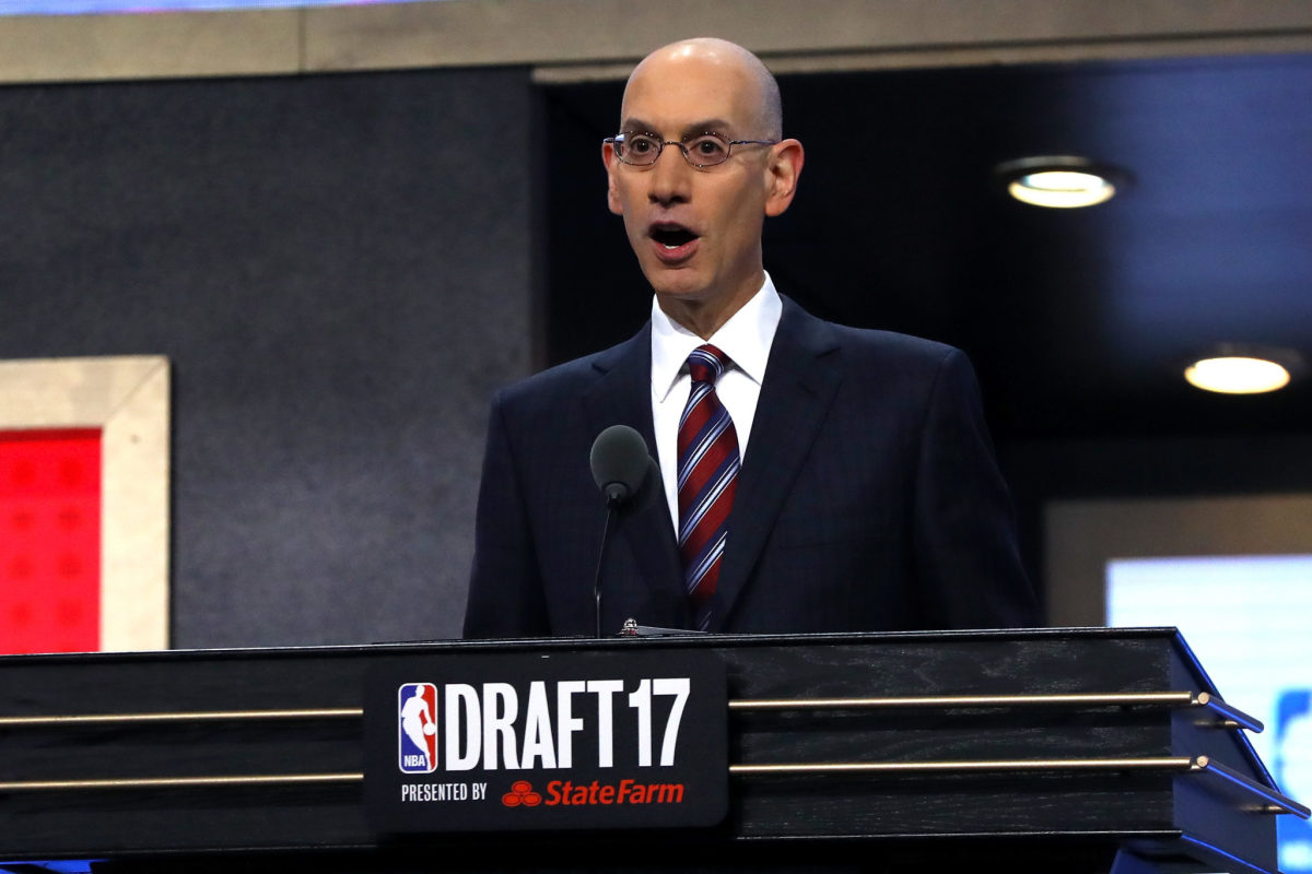 Adam Silver standing at the podium for the 2017 NBA Draft.