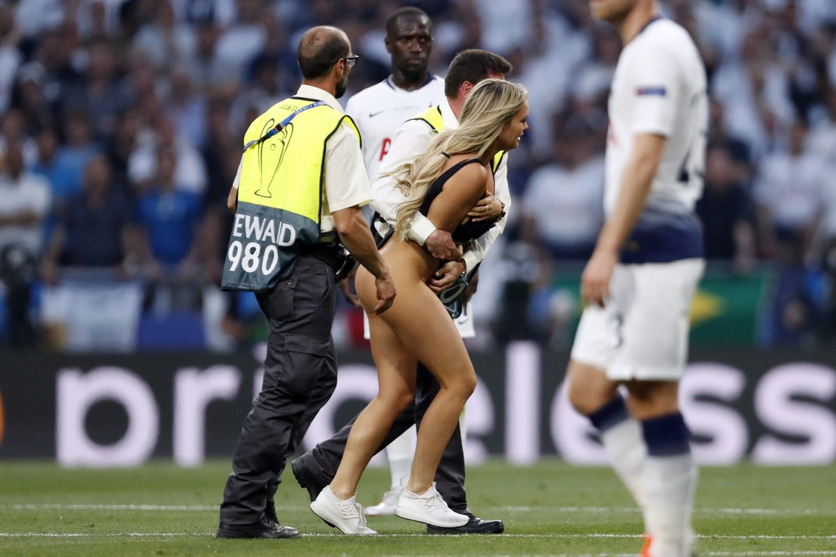 A Russian Model Streaked On The Field During Today's Champions League