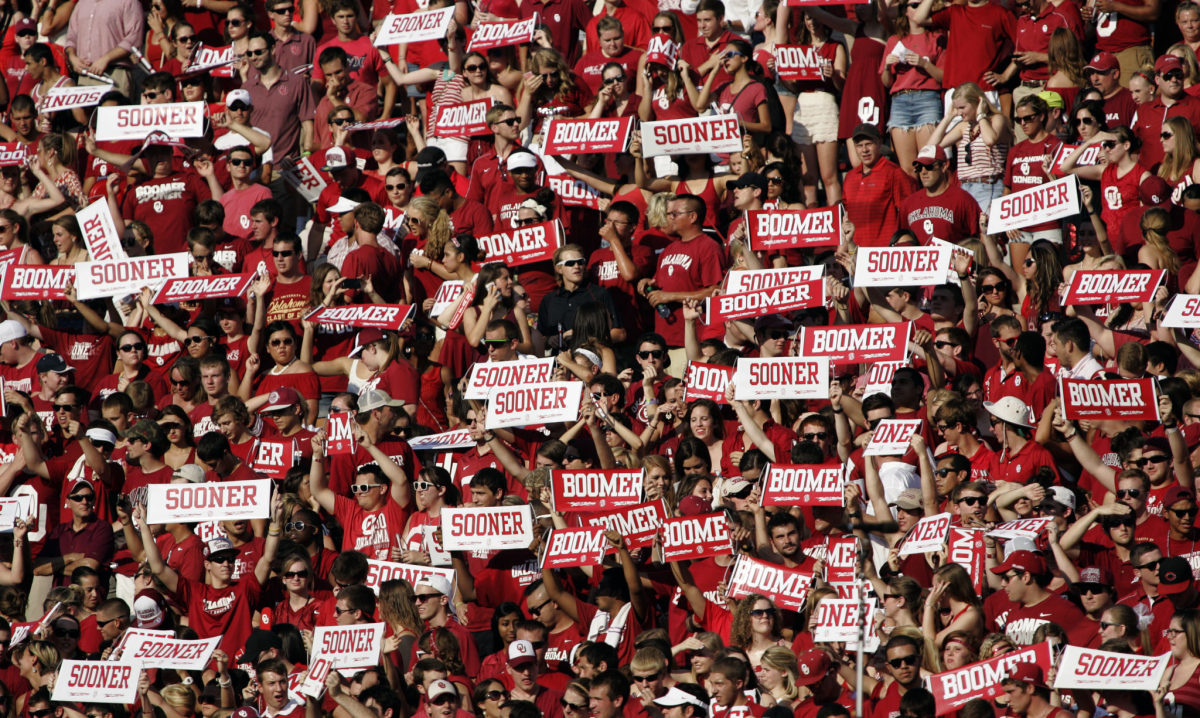 A view of the fans at an Oklahoma football game.