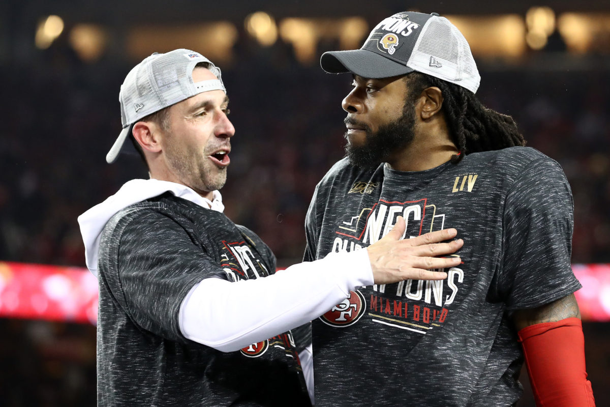 Richard Sherman and Kyle Shanahan after NFC Title Game.