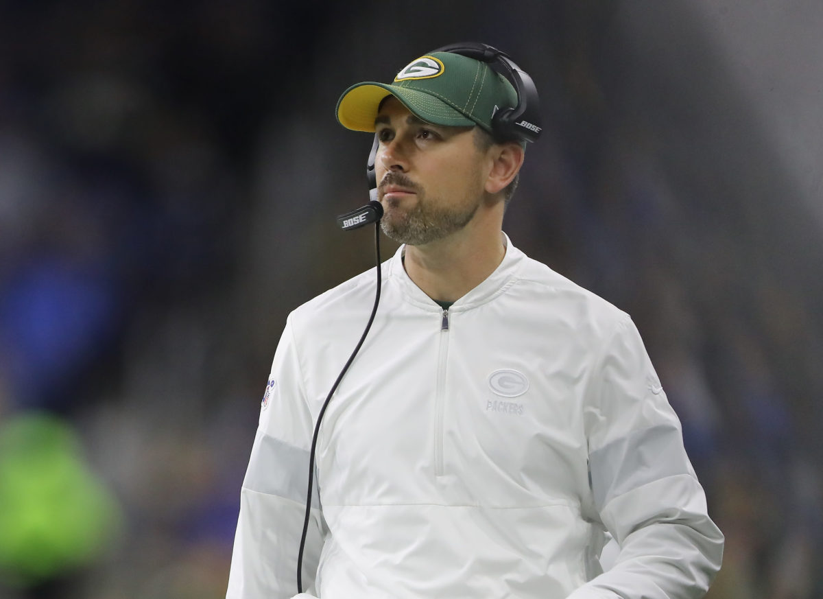 Matt LaFleur on the sidelines for the Green Bay Packers.