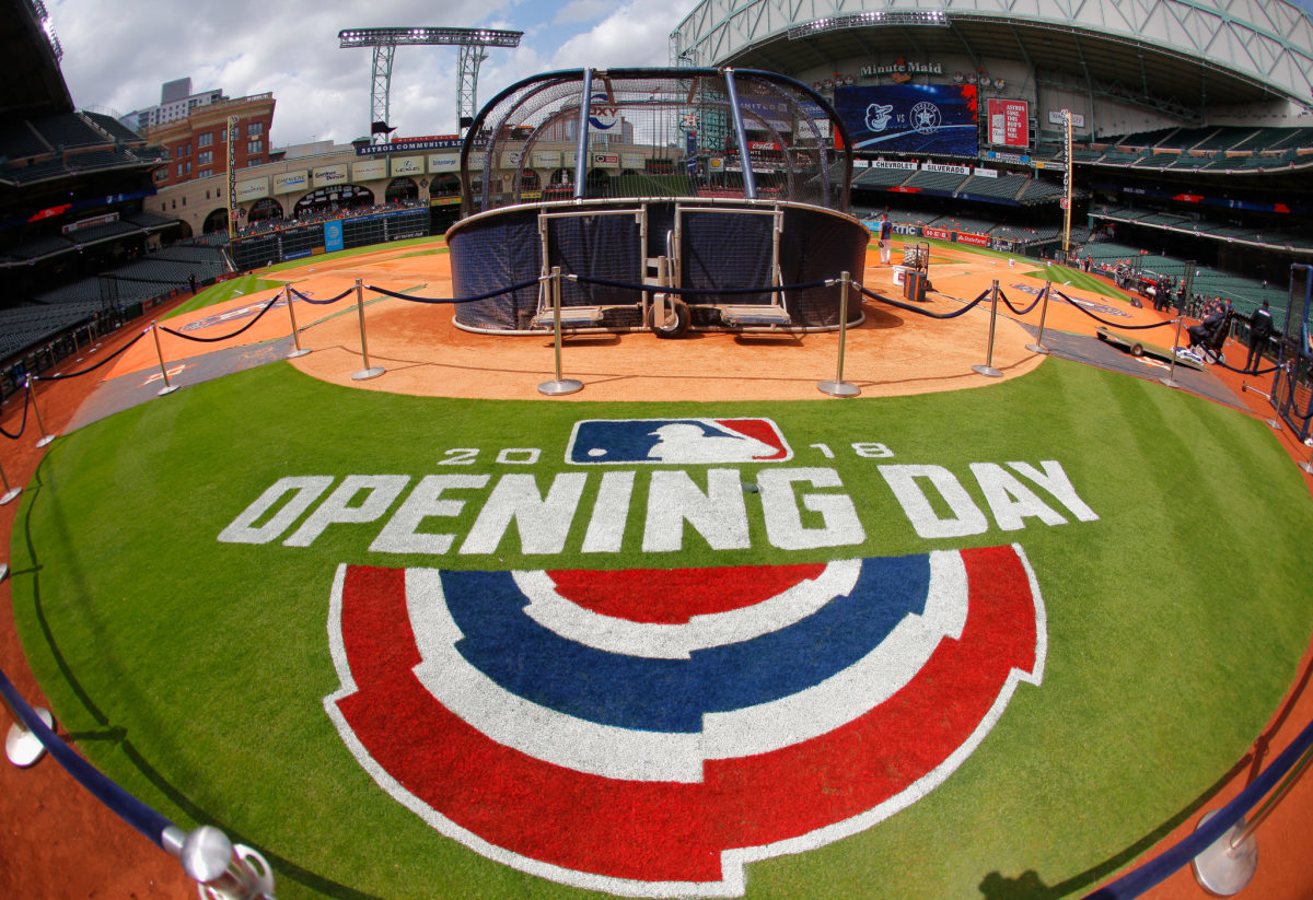 The Houston Astros field on MLB opening day.