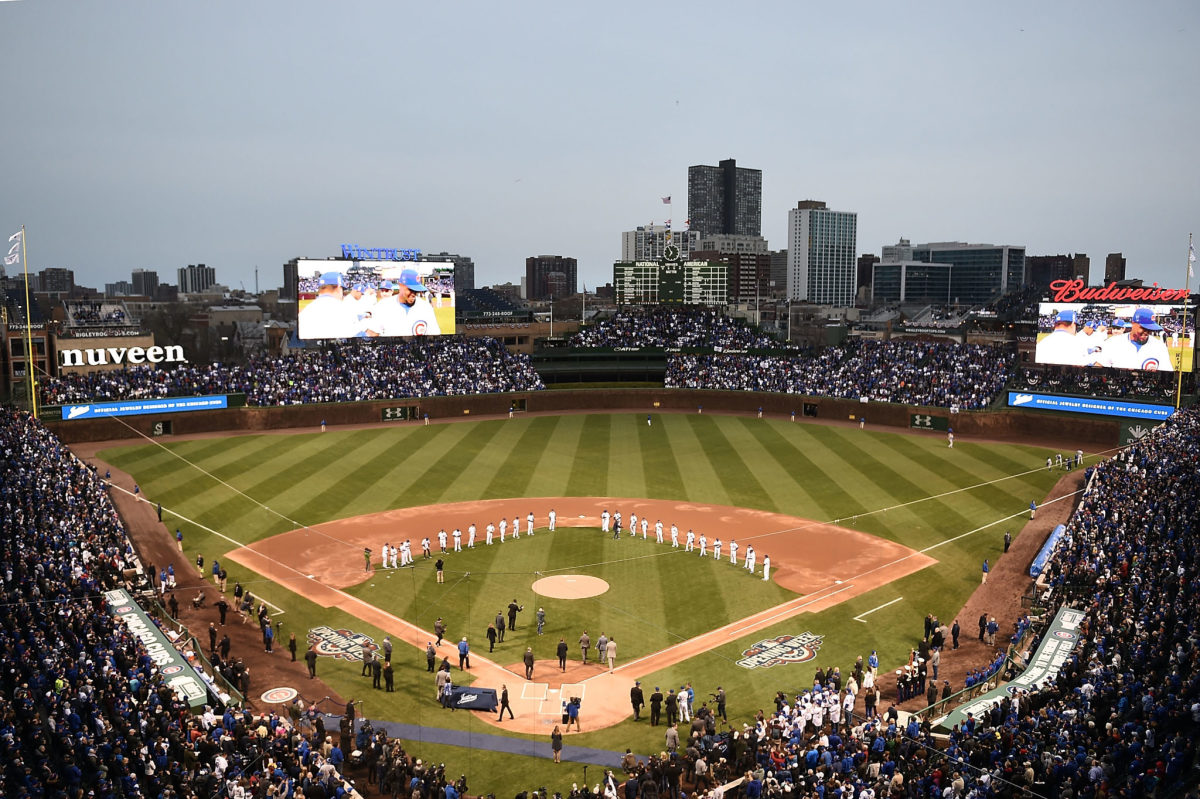 A general view of Wrigley Field during a Cubs game.