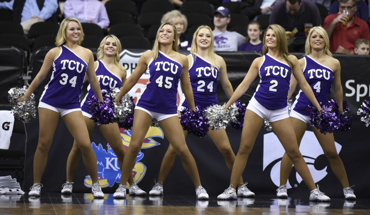TCU cheerleaders performing during a game.