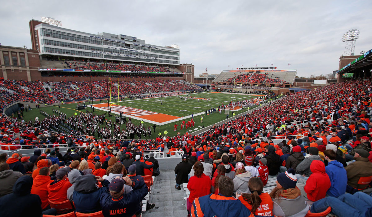 A general view of Memorial Stadium as the Ohio State Buckeyes take on the Illinois Fighting Illini.