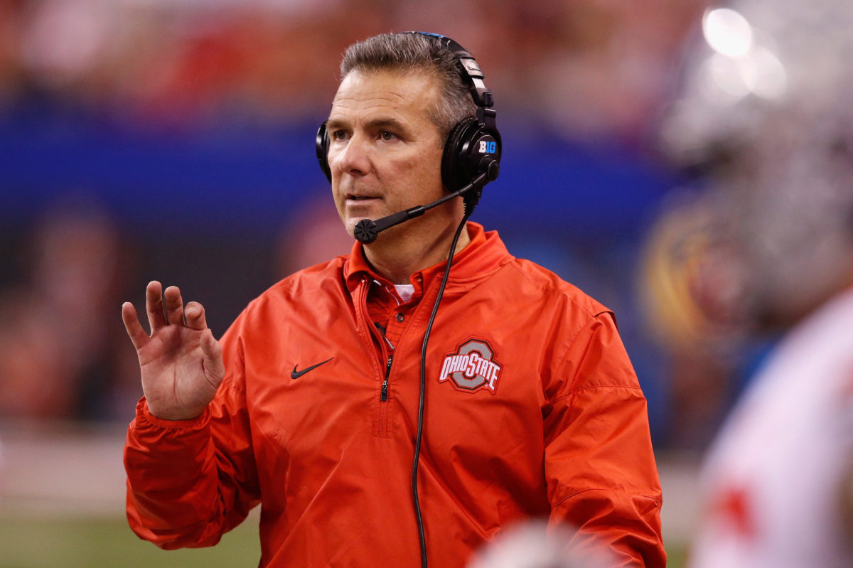 A closeup of Urban Meyer on Ohio State's sideline.