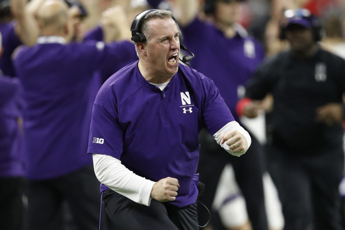 Pat Fitzgerald reacting during a Northwestern game.