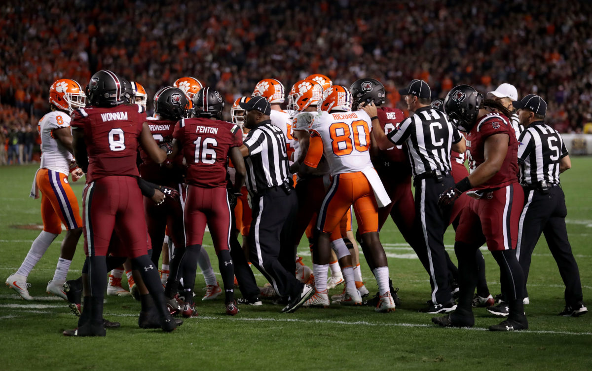 Clemson players going at it with South Carolina players.