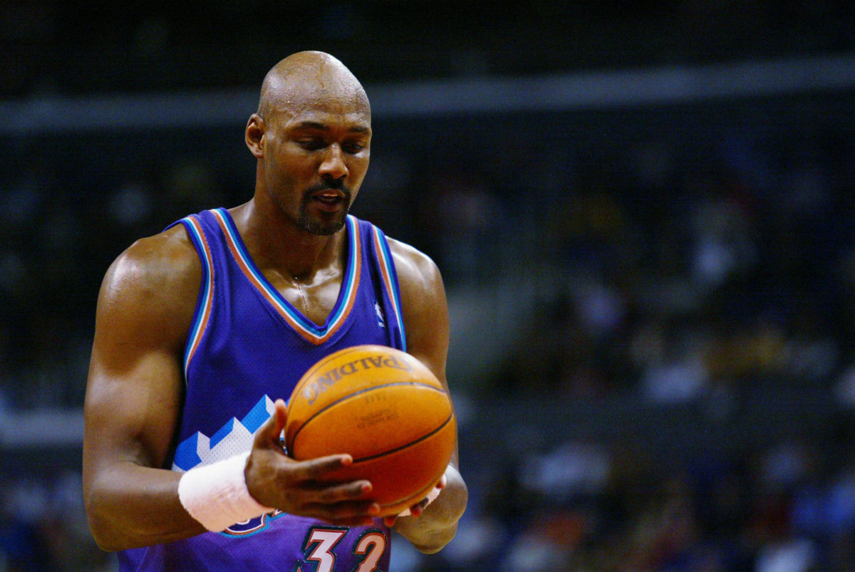 Karl Malone at the free throw line for the Jazz.