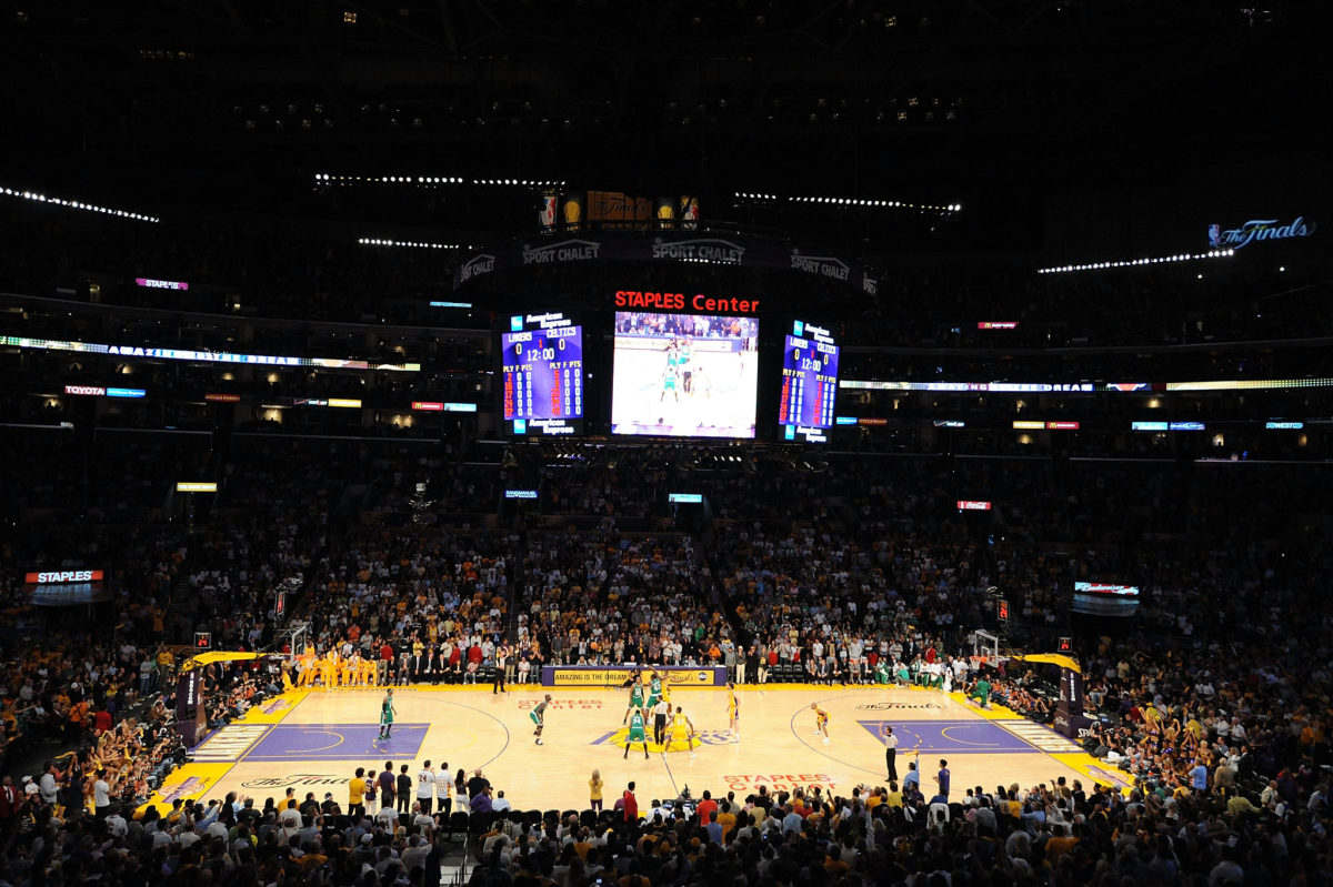 A general view of the Los Angeles Lakers arena.