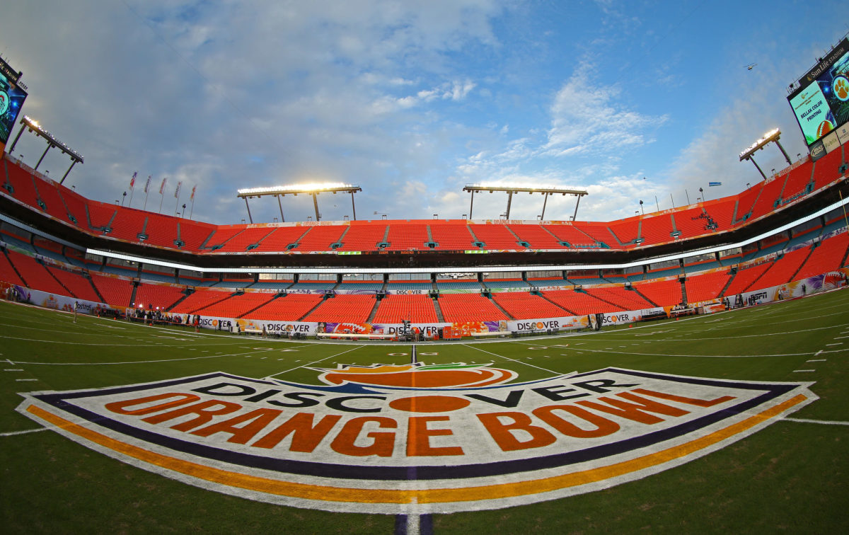 An interior view of the Orange Bowl football stadium