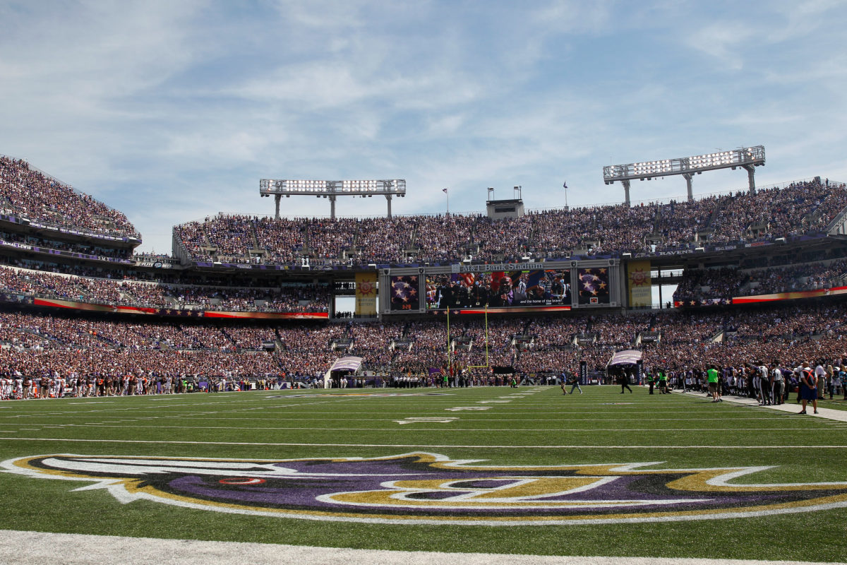 A field level view of the Ravens stadium.