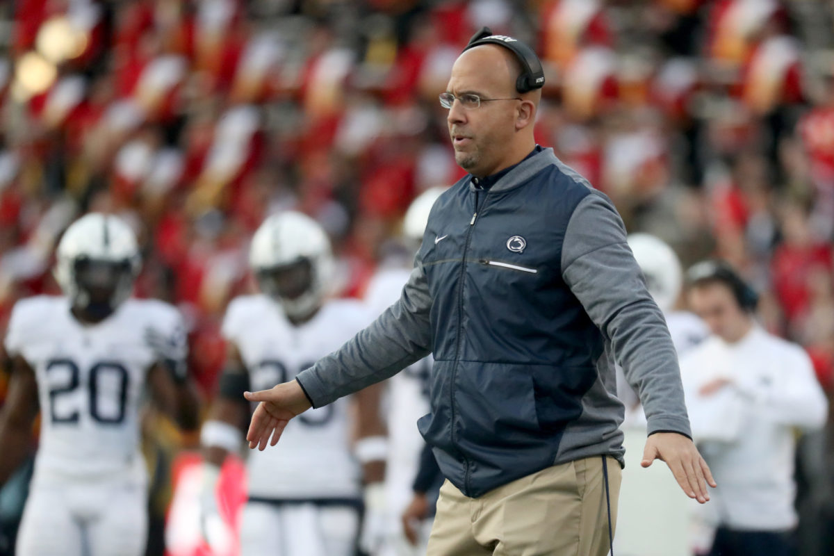 A solo shot of James Franklin during a Penn State game.