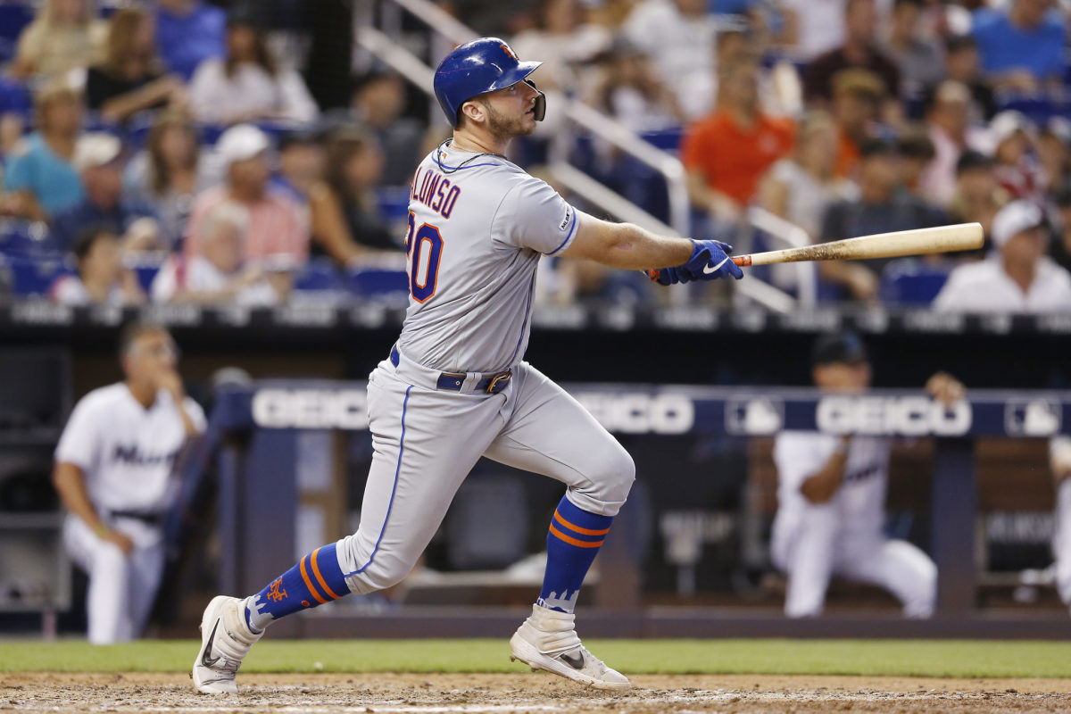 New York Mets slugger Pete Alonso hits a baseball.