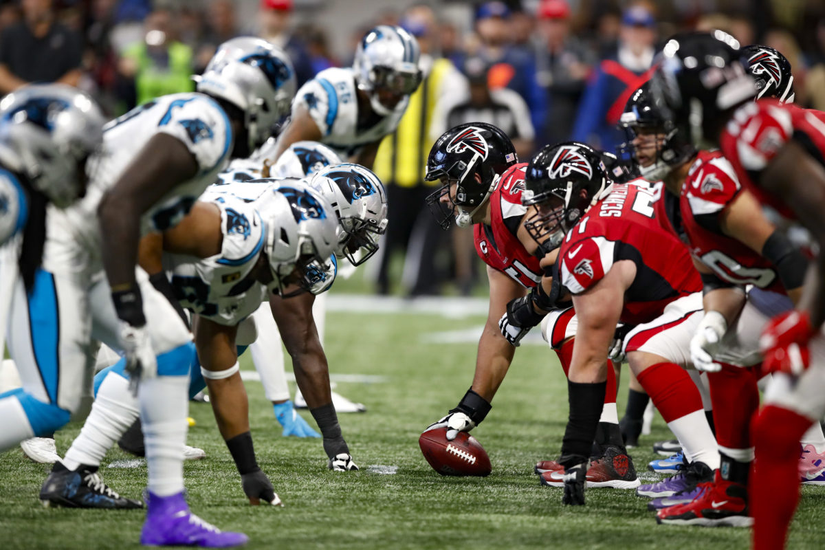 Atlanta Falcons line up against the Carolina Panthers
