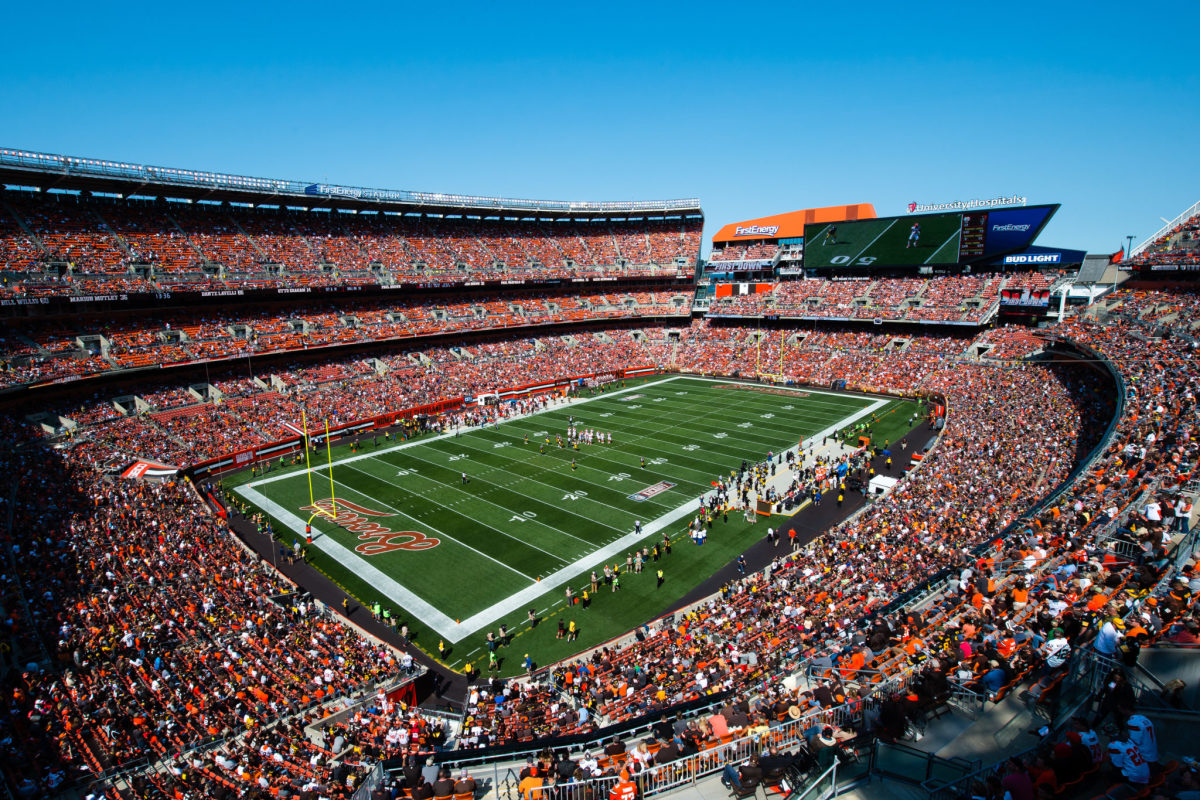 A general stadium view of FirstEnergy Stadium during the second half of the game between the Cleveland Browns and the Pittsburgh Steelers.
