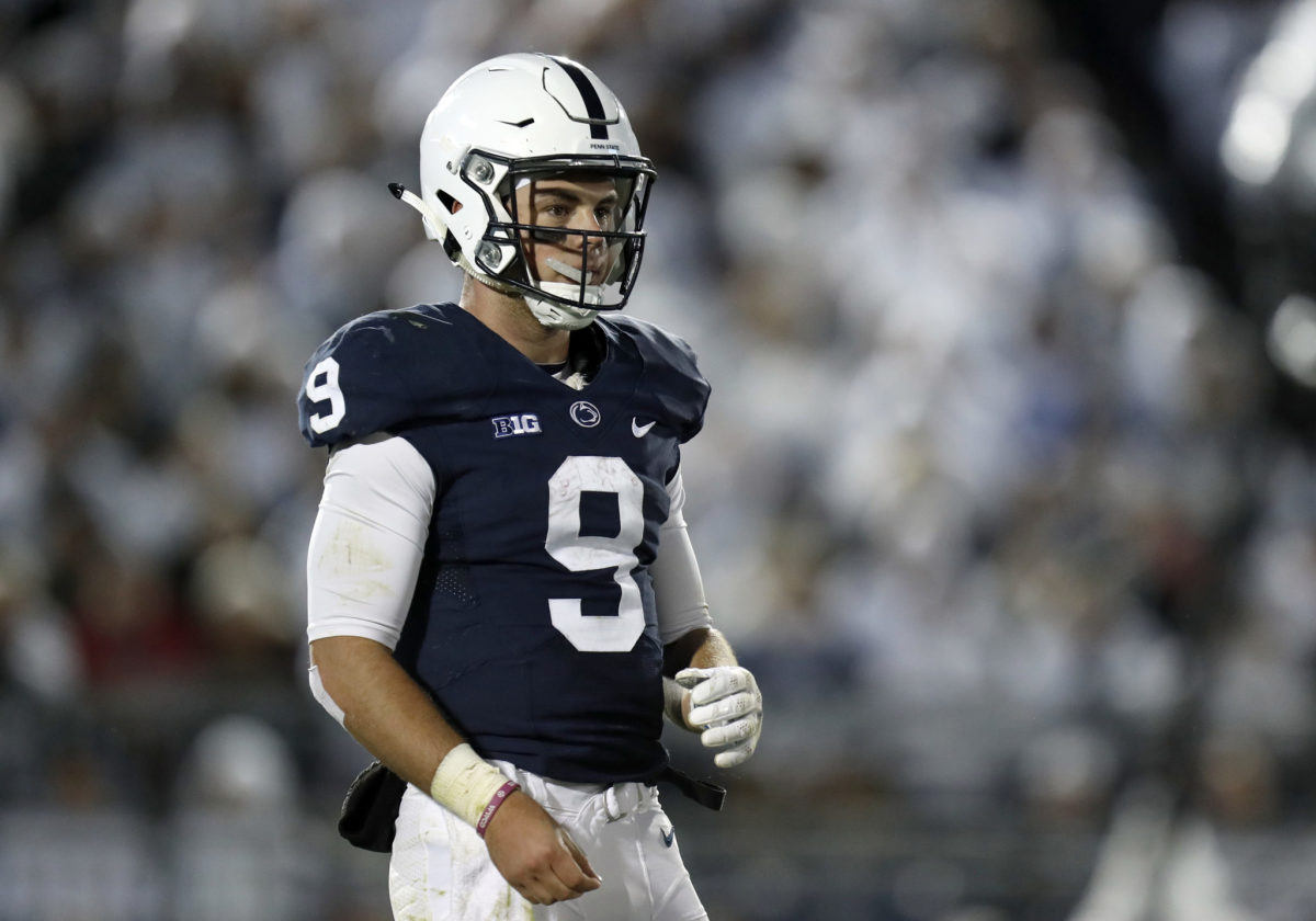 Trace McSorley looks on during a play.