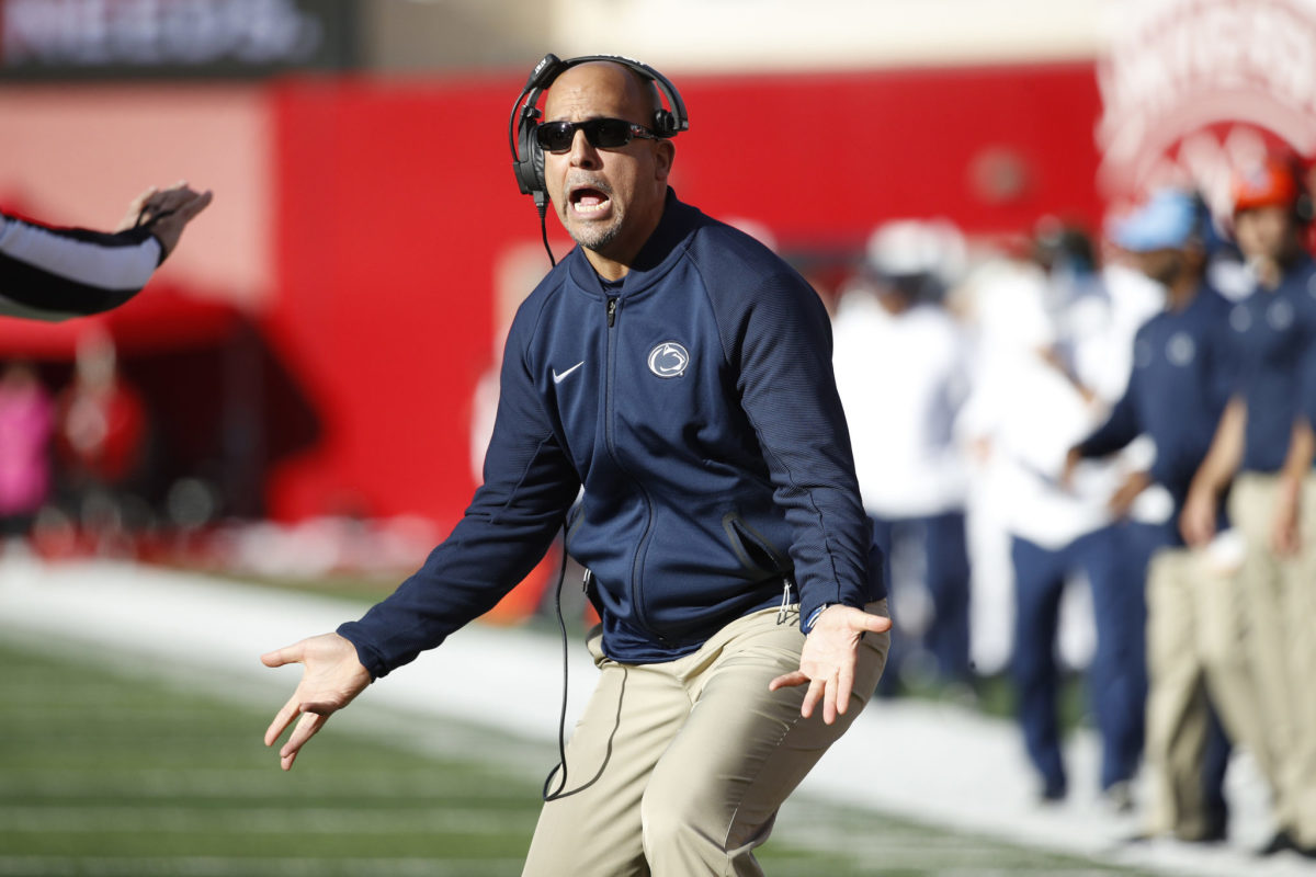 James Franklin reacting during a football game.