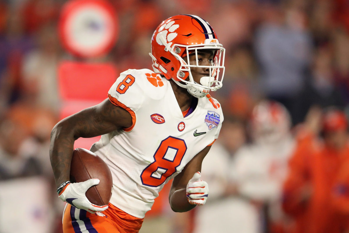Justyn Ross of the Clemson Tigers runs with the ball.