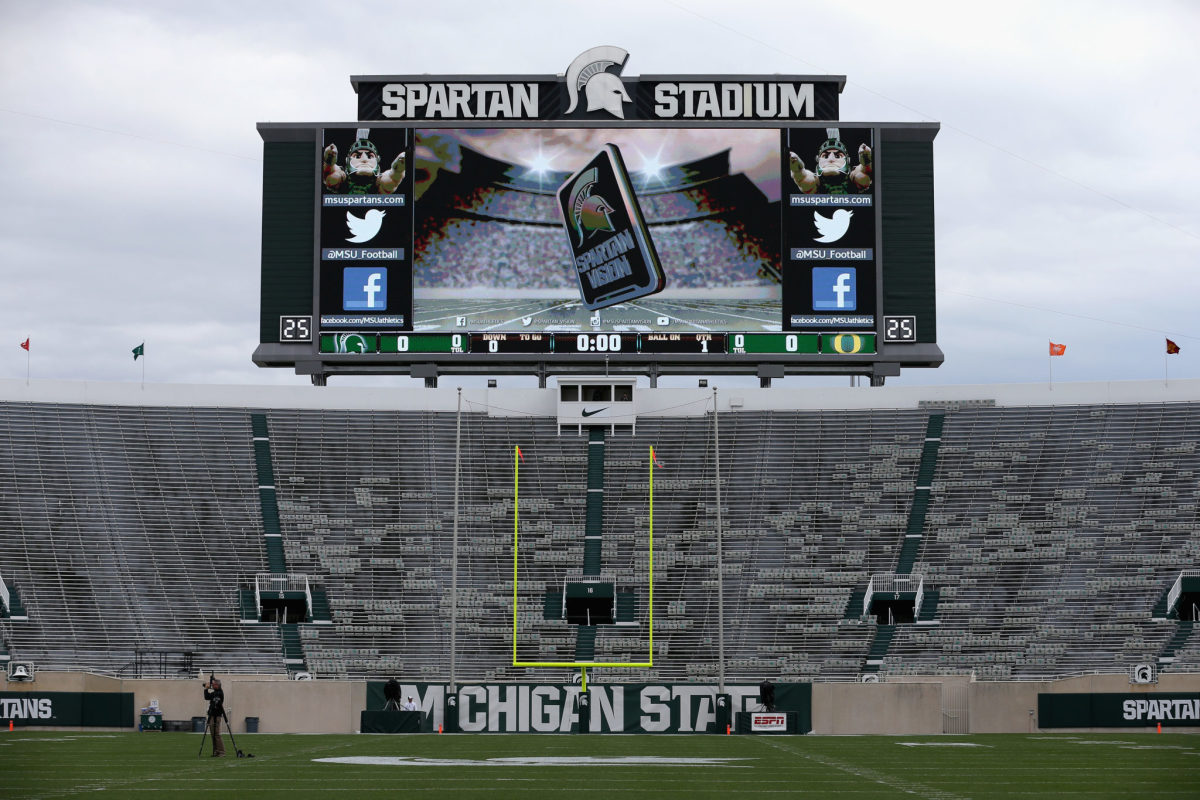 A general view of the field before the game between the Oregon Ducks and Michigan State Spartans.