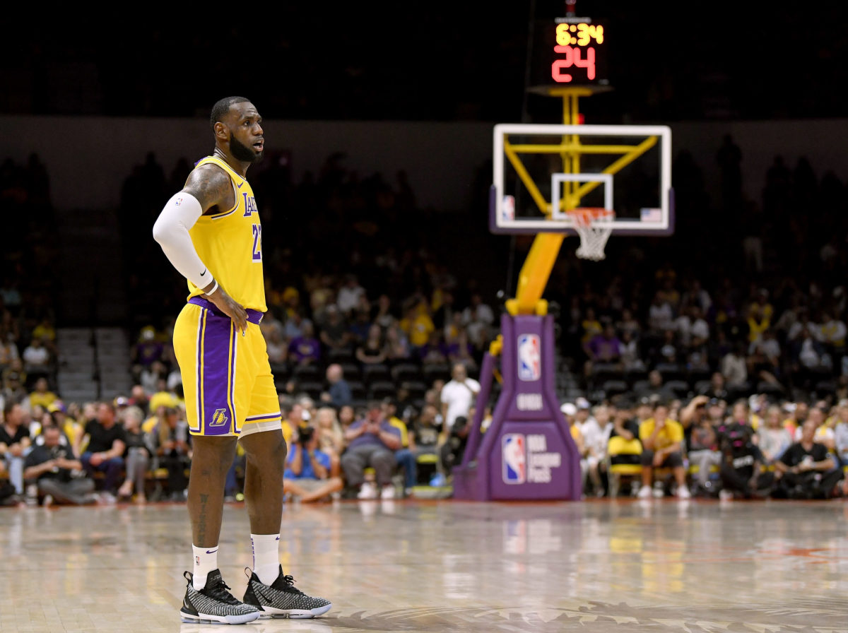 lebron james stands on the court for the lakers