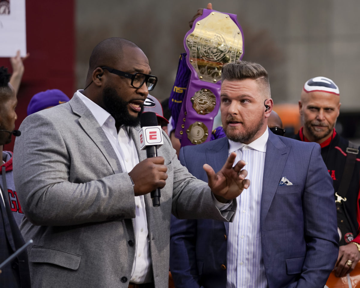 Marcus Spears and Pat McAfee speak on College GameDay.