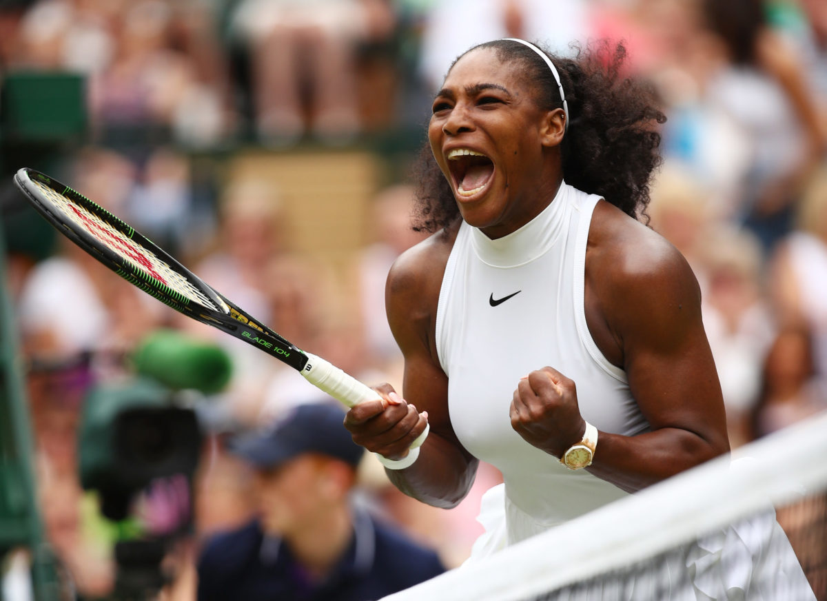 Serena Williams celebrating.